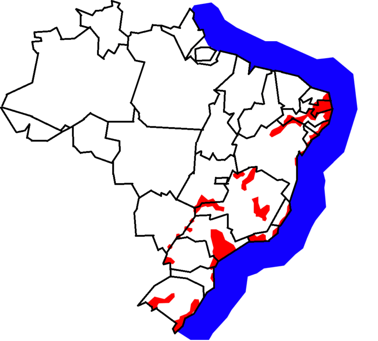 1. Mapa de distribuição geográfica do jacaré-do-papo-amarelo (Caiman latirostris) no Brasil.